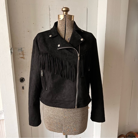 Chartou Faux Suede Fringe Cropped Moto Jacket - Picture 4 of 15